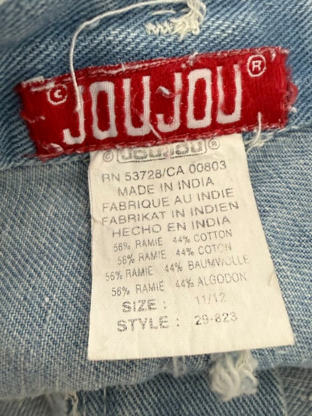 Jou Jou Vtg 80s Denim Fringe Embroidered Long Shorts sz 11/12 - Picture 4 of 6
